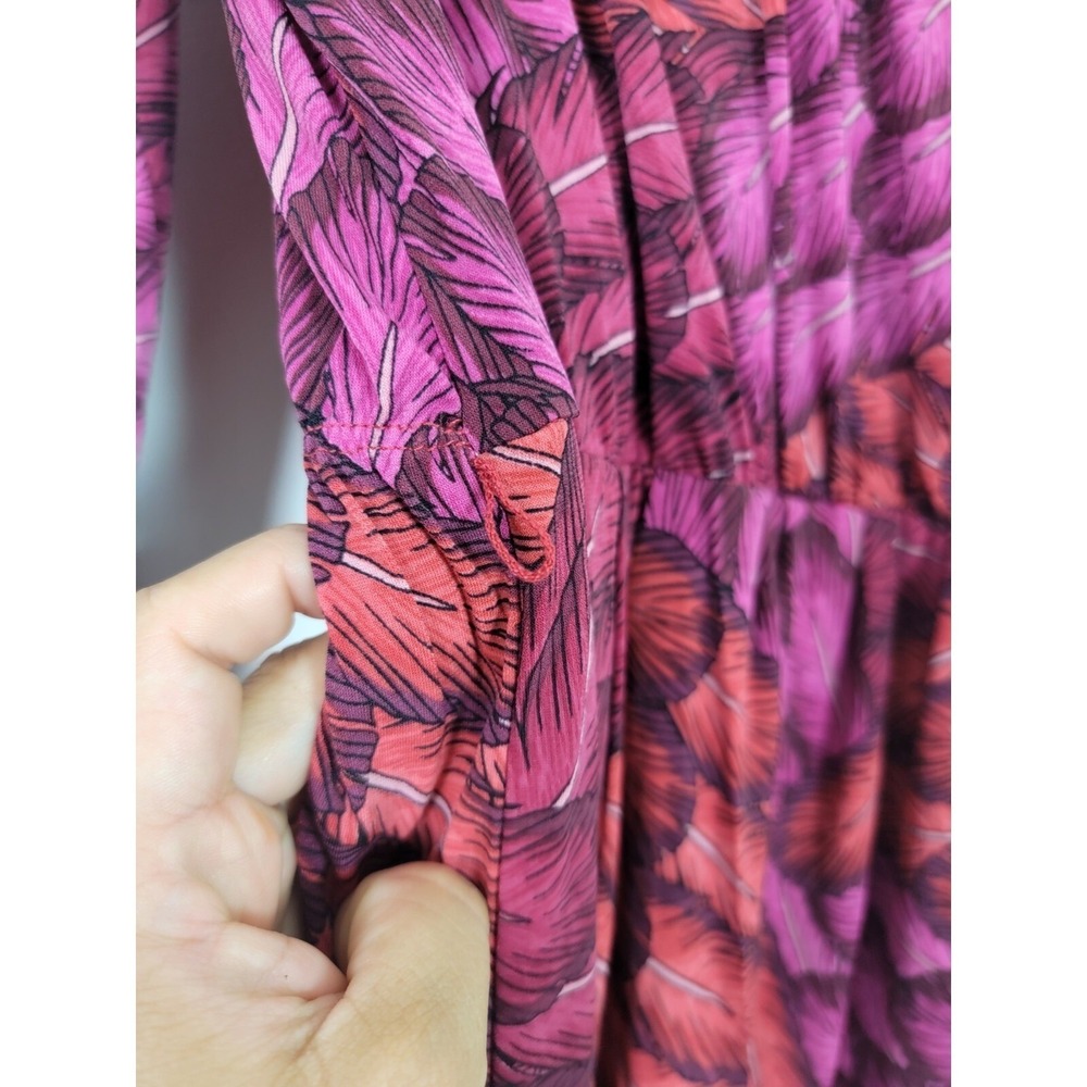 Gypsy Mara Hoffman Dress Womens Large Pink Red Feather Print Feminine Botanical - Picture 6 of 10